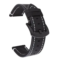 Vintage Genuine Leather Watch Band Strap - Premium Cowhide Watch Accessory Belt - 21mm (Black)