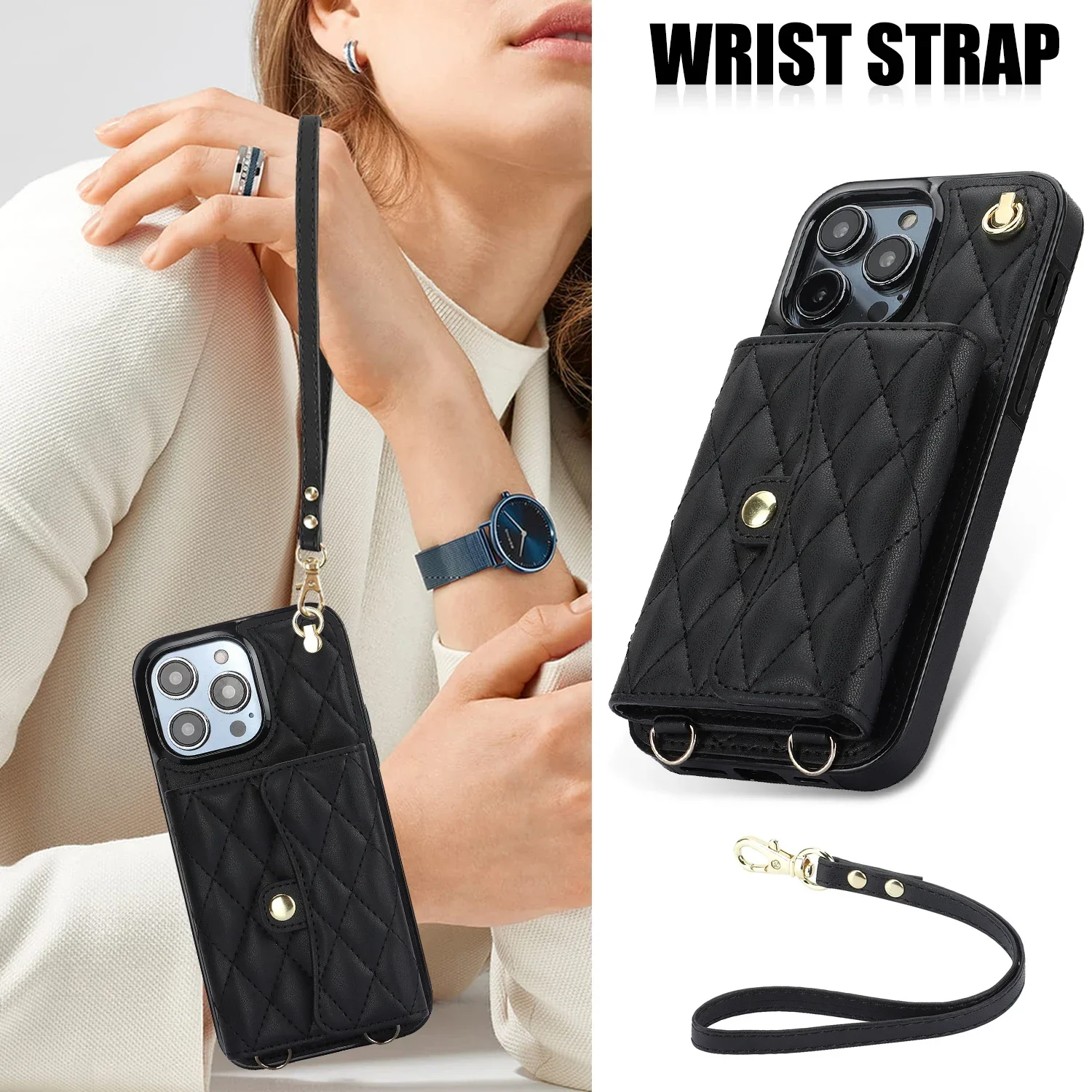Elegant Leather Crossbody Wallet with Wrist Strap and Card Holder