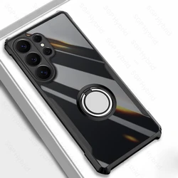 Crystal Clear Magnetic Ring Stand Case - Durable Protective Shell with Acrylic Armor Finish - Galaxy S26 Plus (Black - 01)