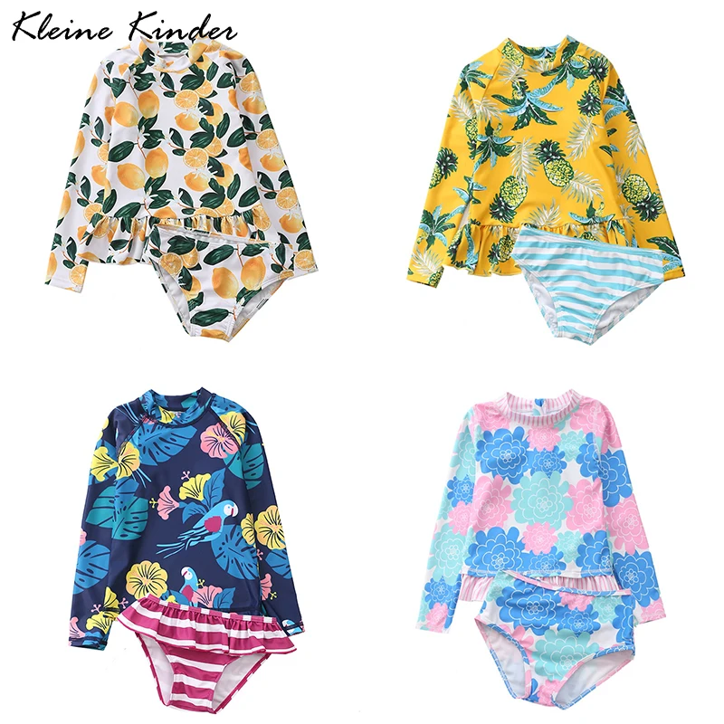 

Children's Swimwear Pineapple Yellow Baby Rashguard Two Pieces Long Sleeve Swimsuit for Girls Beach Summer Bathing Suit Kids