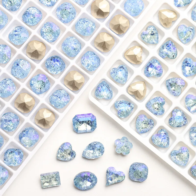10Pcs 포인트 하단 네일 아트 스파클 블루 라인 석 Quallty 유리 3D 네일 아트 네일 DIY 공예에 대 한 멀티 모양 매력 쥬얼리