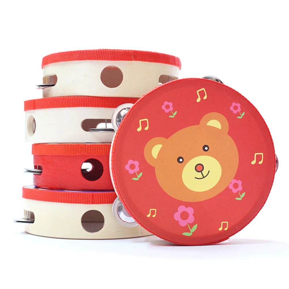 

6 Inch Cartoon Hand Drum Tambourine Mini Musical Percussion Instrument For Children\\'s Enlightenment Wooden Tambourine