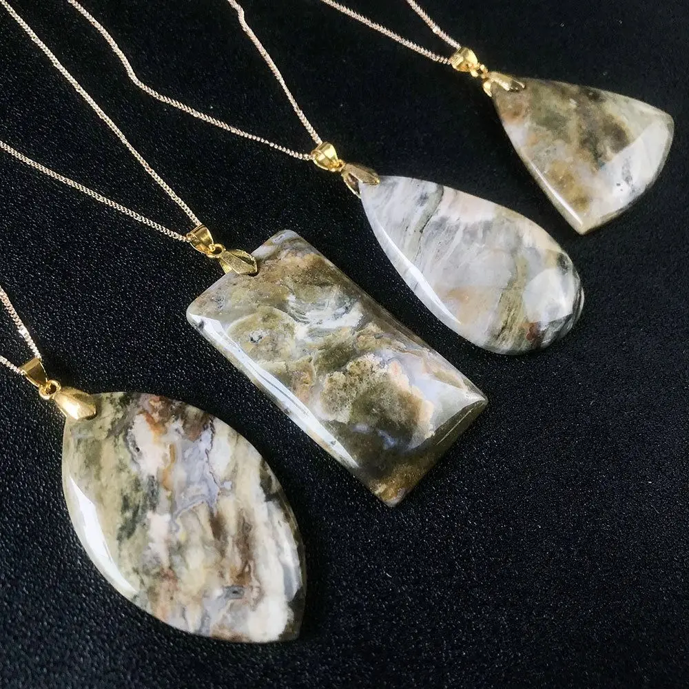 

Каменное ожерелье с ландшафтным узором, подвеска из морского агата, ожерелье «сделай сам», подвеска-капля, подвески на удачу, Ювелирное Украшение