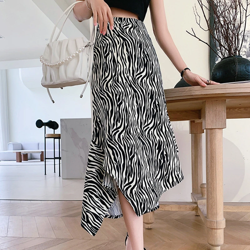 Summer Korean Fashion Satin Woman Skirts Zebra Stripe Office Lady Black Skirt Floral Pencil Skirt Faldas Para Niñas midi skirt