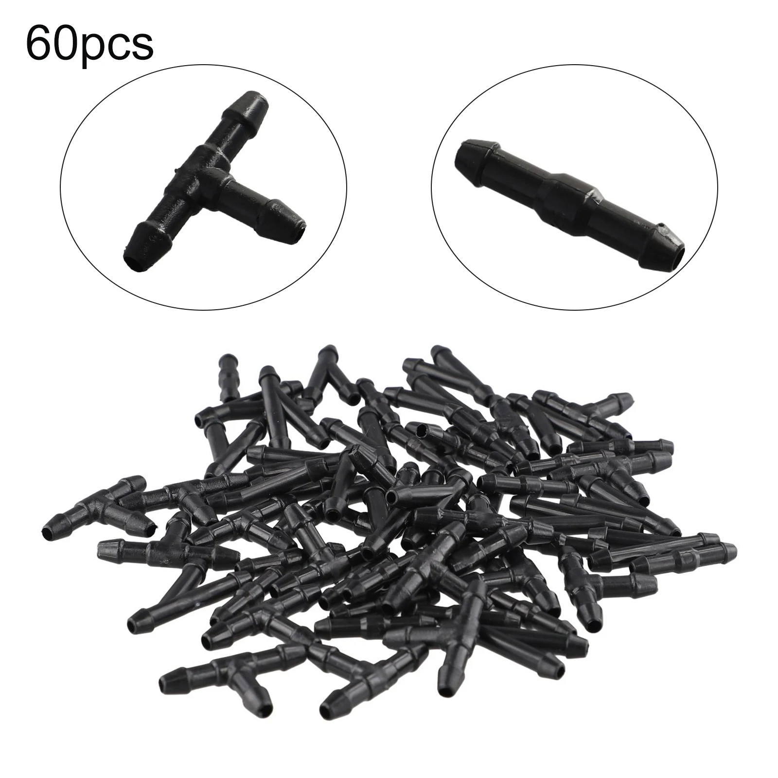 Splitter Hose Connector T/Y/I Type Tube Water Windshield 60pcs Adapter Black Fittings Joiner Pipe Plastic Pump