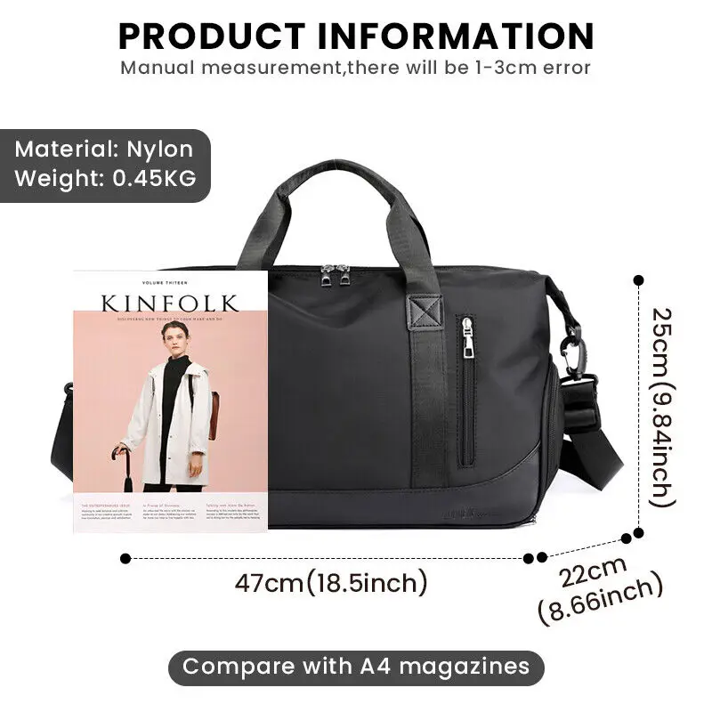 Men Women Gym Duffle Bag Waterproof Large Weekend Travel Sport Holdall Luggage