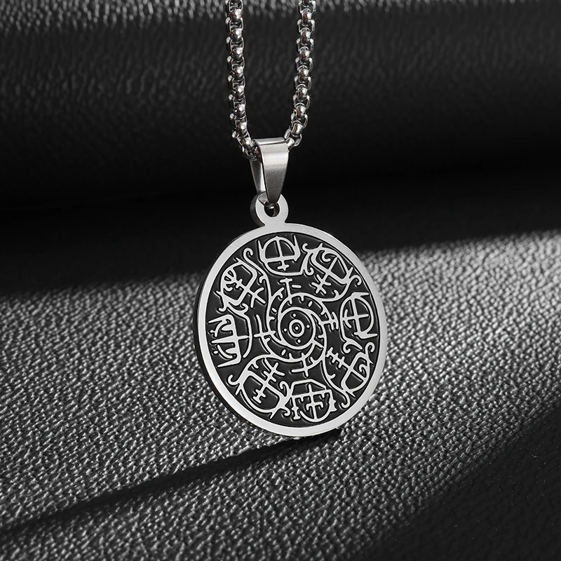 

Retro Stainless Steel Nordic Odin Compass Totem Round Pendant Necklace Men Women Amulet Jewelry Gift