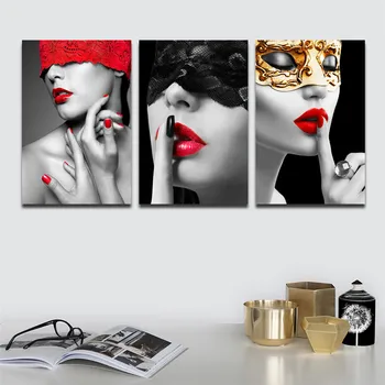 Moda moderna donne sexy stampe pittura murale minimalista labbra nere e rosse bellezza poster su tela per la decorazione del soggiorno della camera da letto