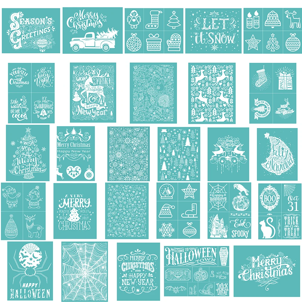 

Merry Christmas Halloween Self-Adhesive Silk Screen Printing Stencil Mesh Transfers 8.5x11'' Silkscreen Stencil For T-Shirt DIY