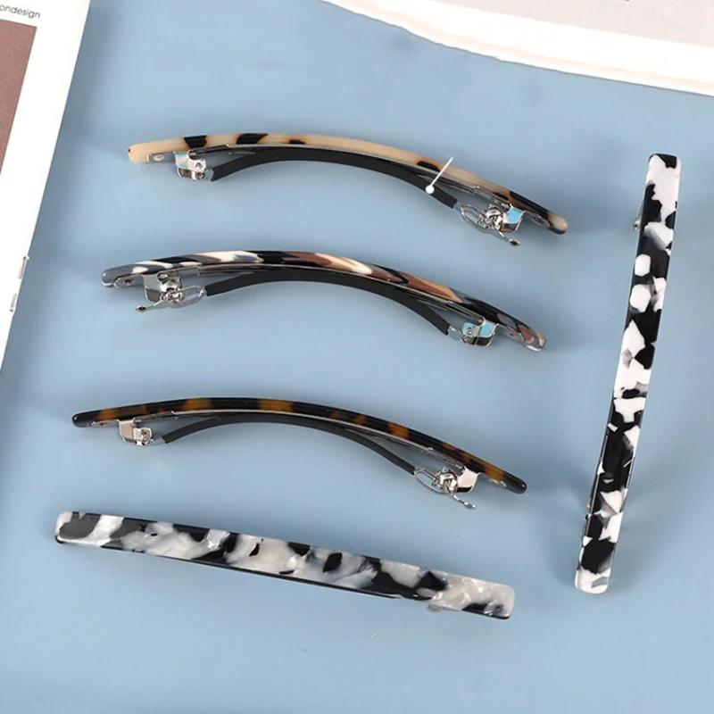 Leopard Acetate 1 Pieces Glitter Retro Large Hair Barrettes Rectangular French Automatic Acetate Hair Clips For Women Thick Hair factory direct hair car accessories wholesale great wall hard automatic tonneau cover roller pickup cover