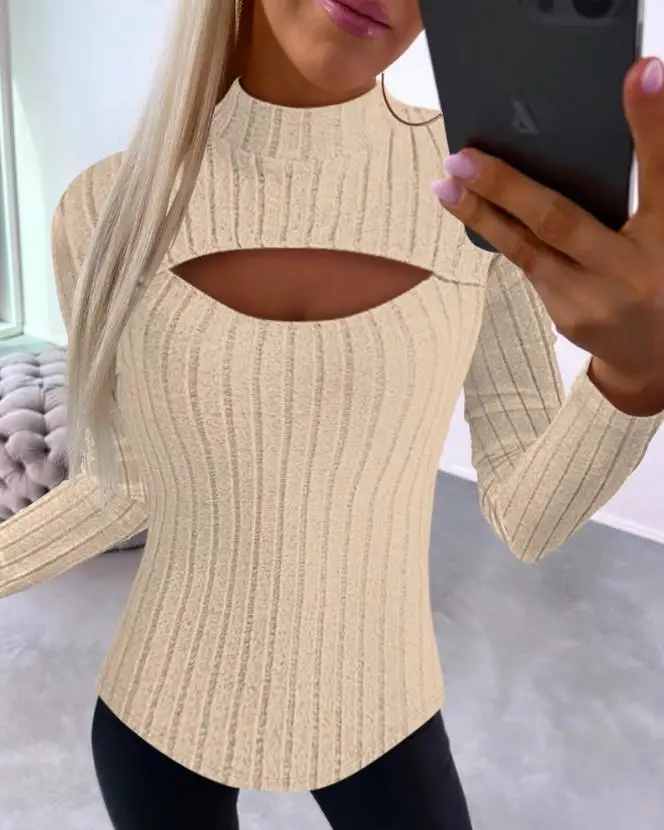 Mayoral Ribbed Long Sleeve Top with Cutout in Milk main image 0