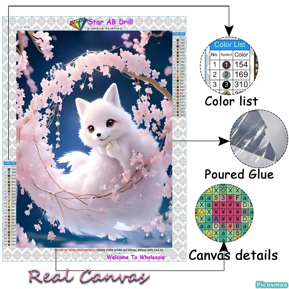 Diamond Painting Pink Fox Diamond Art Kits for Adults, 5D Full Drill Paint  by Number for Adults Canvas DIY Diamond Paintings Gem Art Embroidery Crafts