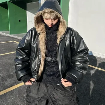 Cappotto da uomo in pelliccia sintetica indossabile su due lati nuovo arrivo invernale 2025 - Pelliccia di volpe integrata per giacca di pelle alla moda Calore invernale 1