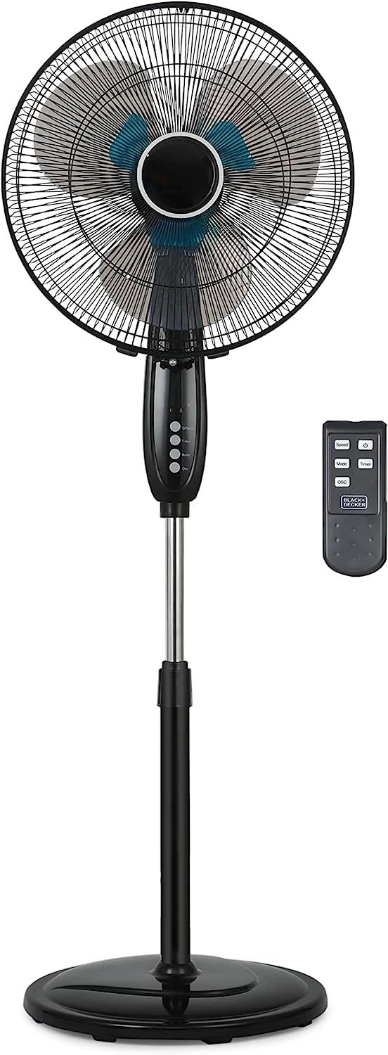 

16" Oscillating Dual-Blade Stand Fan with Remote, Adjustable Height, Black Neck fans rechargable