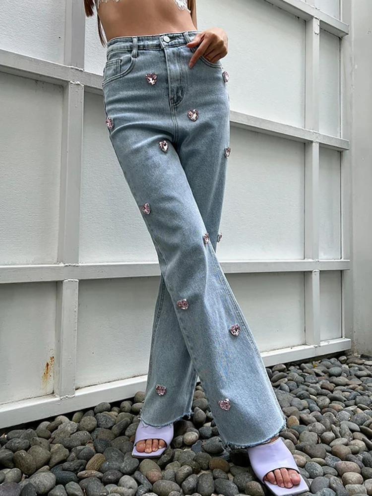女性用ハイウエストデニムパンツ,ストレートバリ,フルレングス