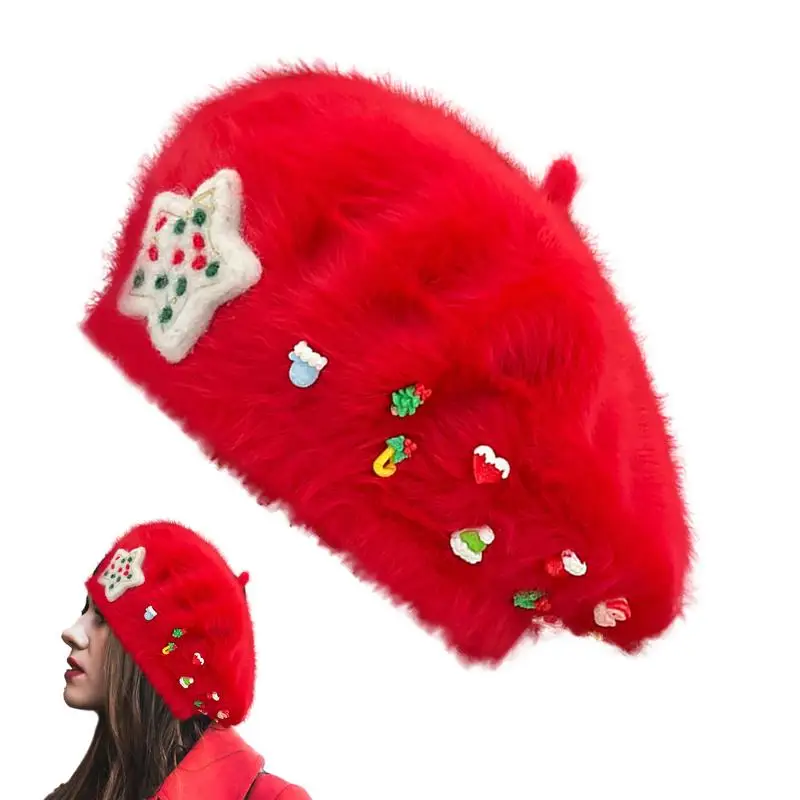 

Французский Берет, шапки для женщин, винтажный Рождественский берет, теплая шапка бини, шапки для рождественских праздников для женщин и девушек, зимний женский берет