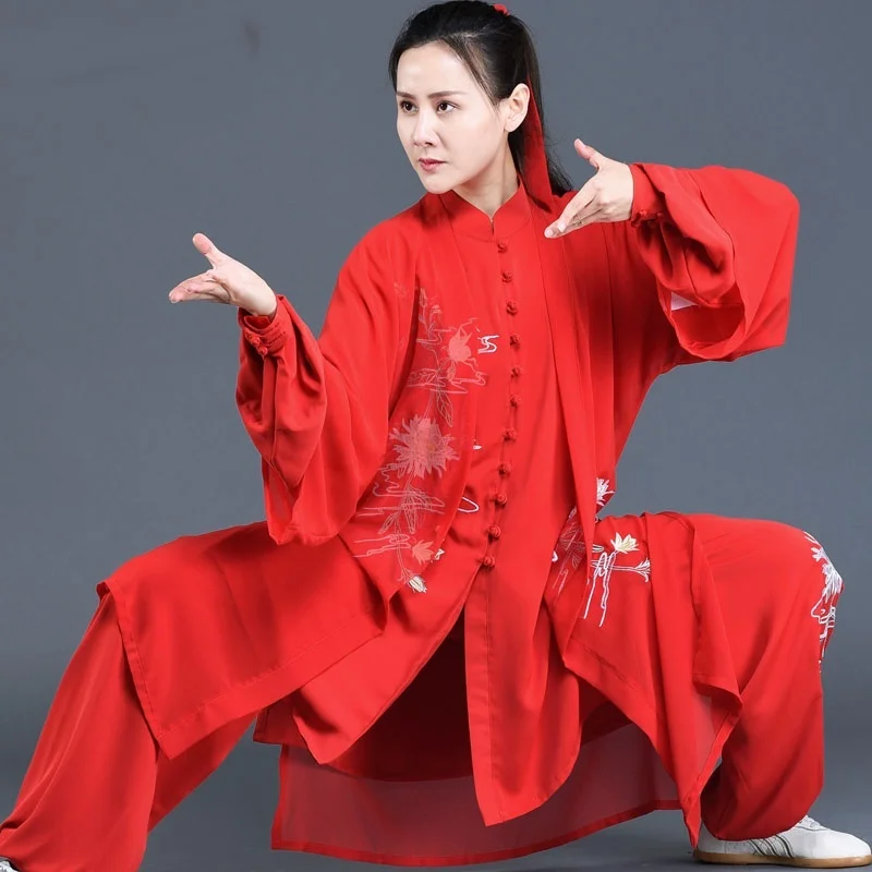 Red Tai Chi Uniform Kungfu Clothing Martial Arts Suit Chinese