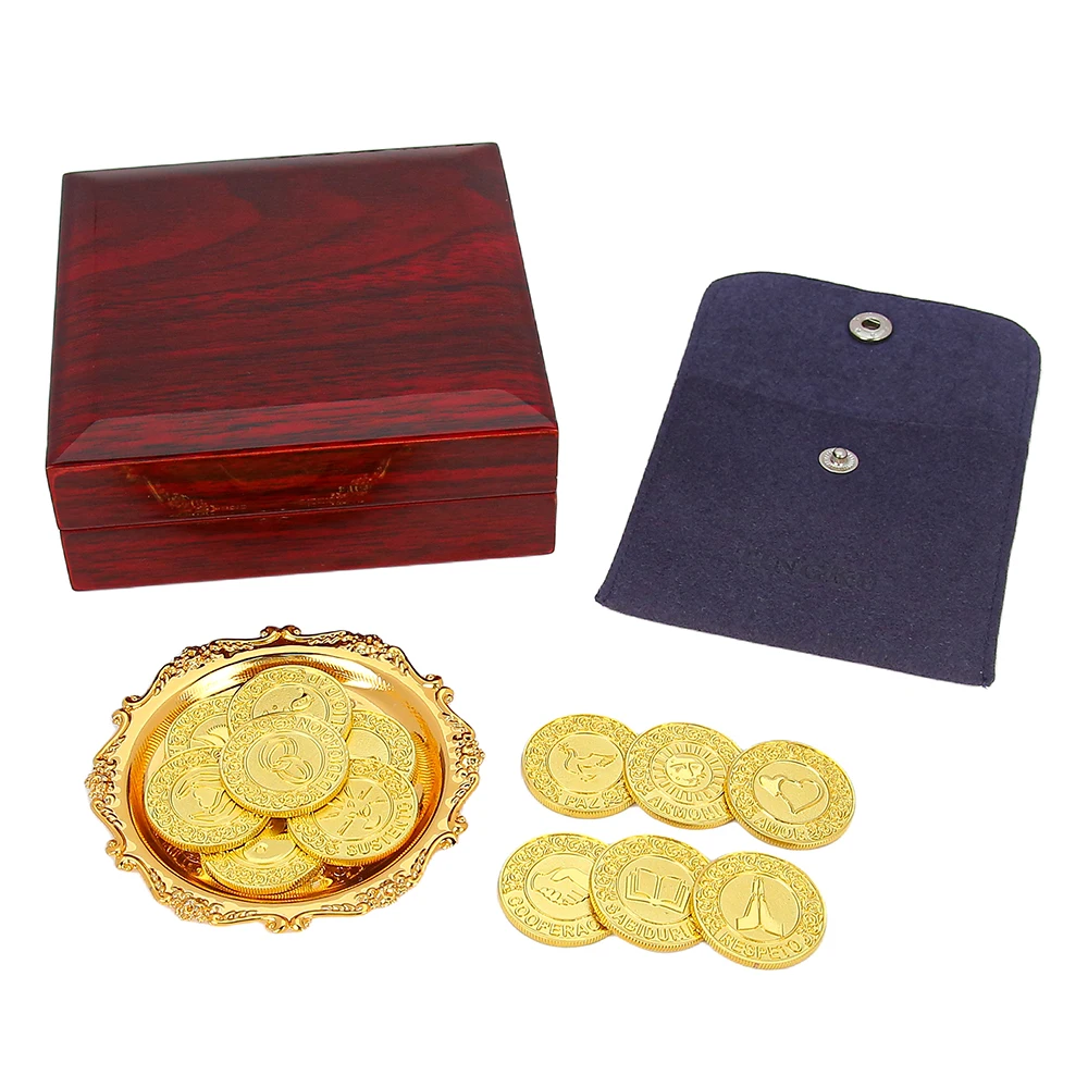 Wedding Unity Coins 13 Words Las Arras para Boda Catolica, Wedding Unity Coins Set with Wooden Box,for Ceremony