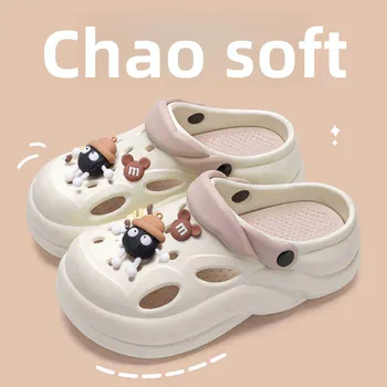 Women's Summer 2025 Outdoor Wear Pregnant Anti-slip Thick Bottom Heightening Head Beach Shoes Sandals New Model Hole Hole Shoes 1