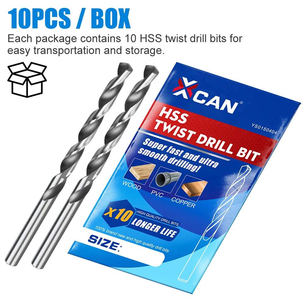 XCAN 10pcs 0.3-4.0mm High Speed Steel Mini Twist Drill Bit Set for Dremel Rotary Tool Wood/Metal Hole Cutter