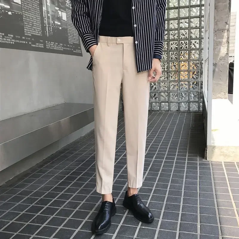 남성용 카키 바지 드레이프 수트 바지, 유체 사무실 작업 재봉, 한국 검토, 많..