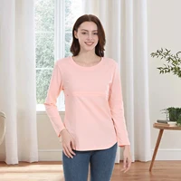 2025 New Maternity Clothes Tee Crew Neck Long Sleeve Breastfeeding Clothes Tops Horizontal Zipper Big Size Nursing T Shirts 2