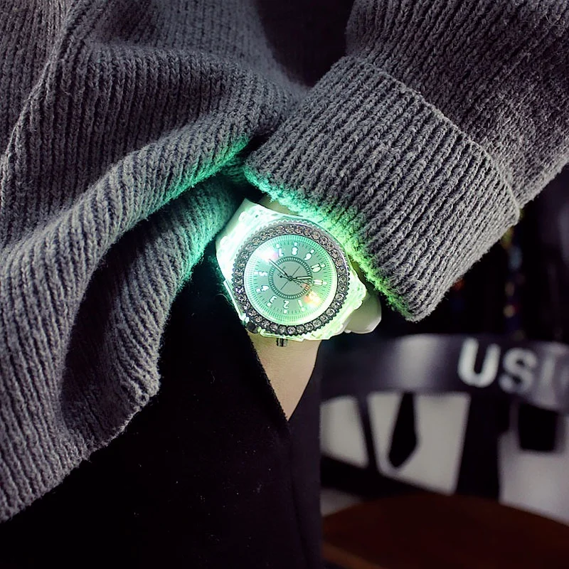LED Light Flash Luminous Watches Women Men Boys Girls Silicone Wrist Watch Fashion Rhinestone Clock Kids Children Relogio Saati 3