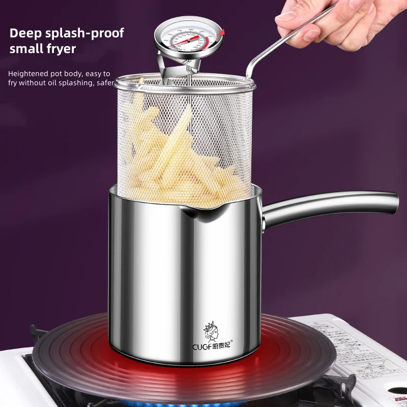 Multifunctional Small Deep Fryer Household Stainless Steel Large Capacity Deep Fryer with Filter Basket Non-stick Frying Basket