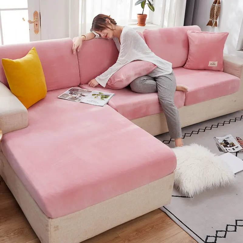 

Velvet Solid Color Seat Cushion Cover Stretch Furniture Protector for Living Room Pets Sofa Cover Cushion Cover Washable