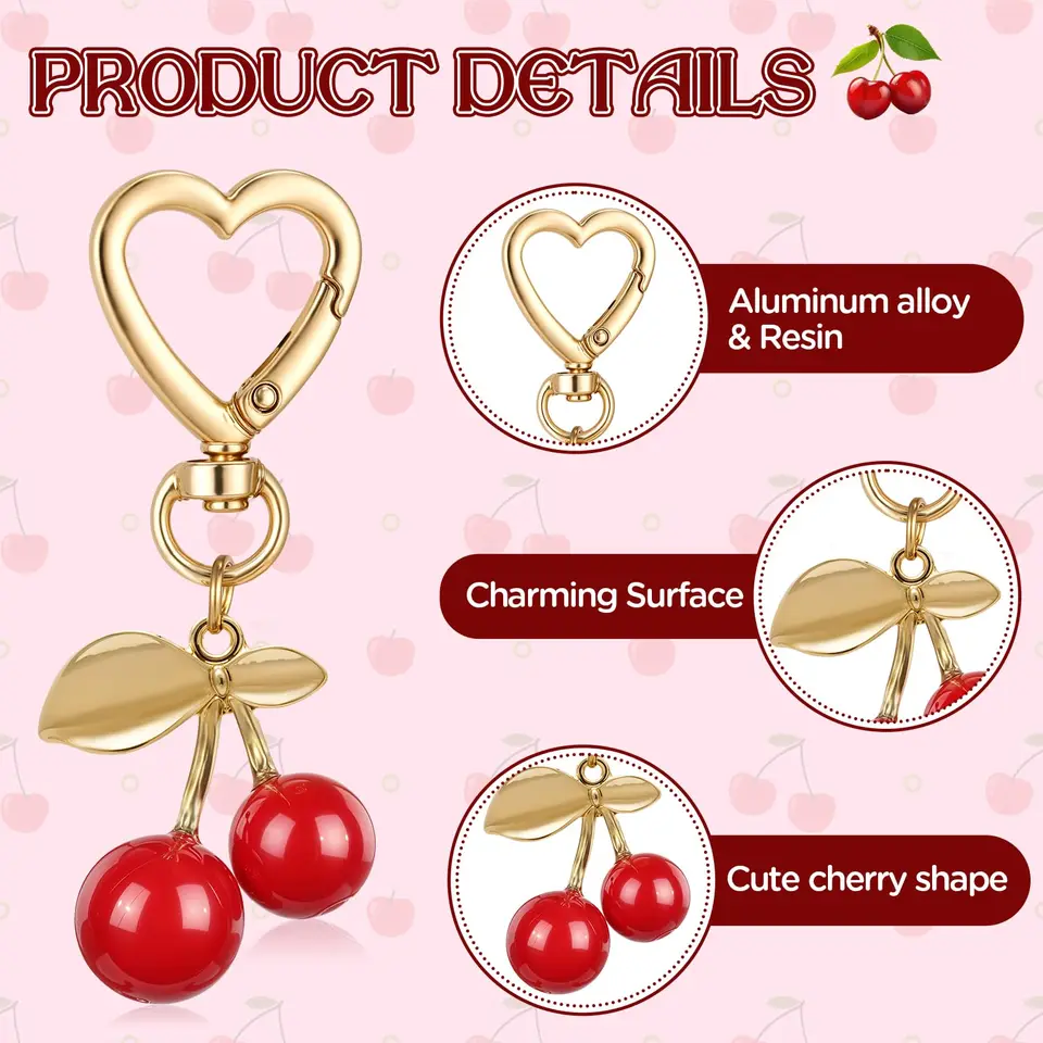 ICHRATI Velvet Cherry Bag Charm Keychain - Gold Leaf Cute Purse Accessory For Women