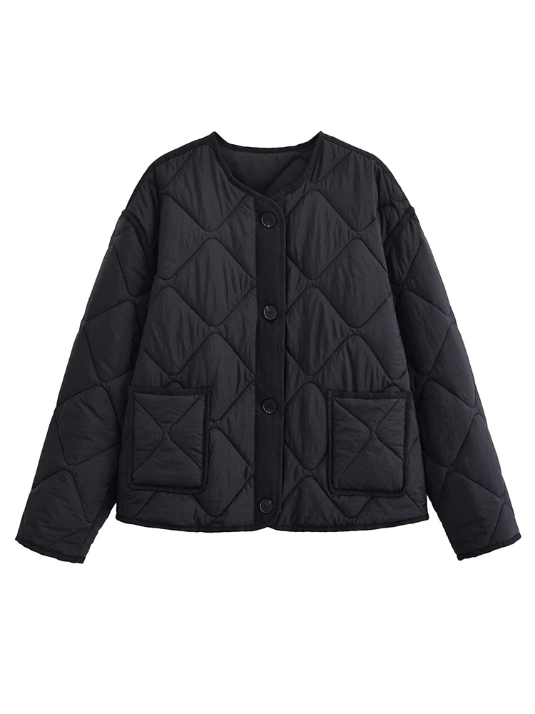 Casual Women's Cotton Jacket O Neck Coat Autumn Winter Fashionable Comfortable Female Long Sleeve Loose Large Pocket Outerwear