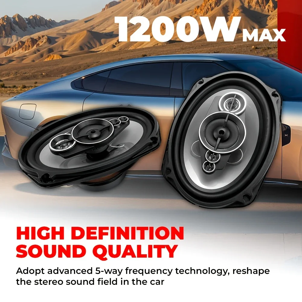 6X9 Inch 2400W 5 Way Car Audio High Fidelity Full Frequency Coaxial Speaker Tweeter Truck Vehicle Modified Woofer 2PCS 2X1200W