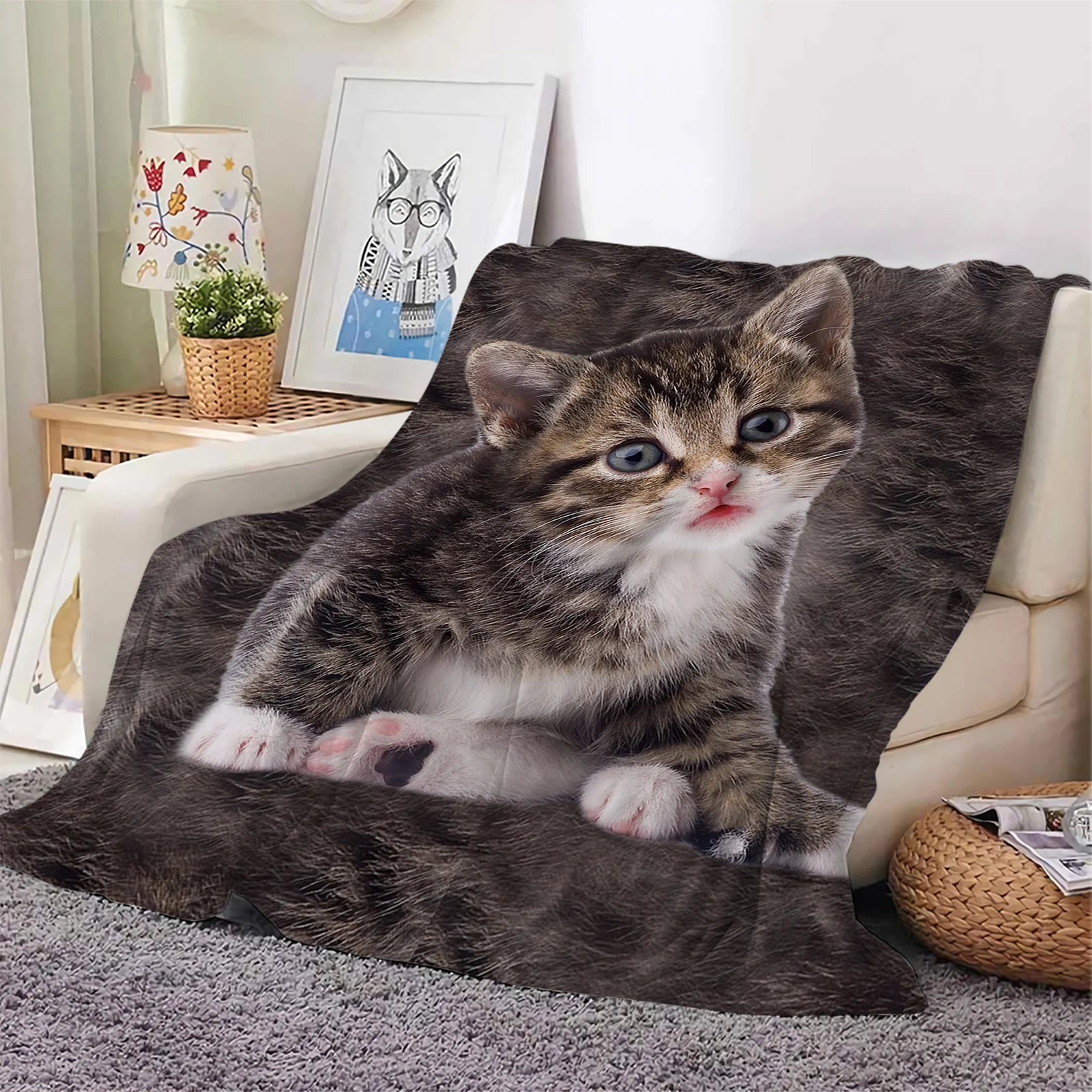 

Одеяло Фланелевое с 3D рисунком кошки и котят