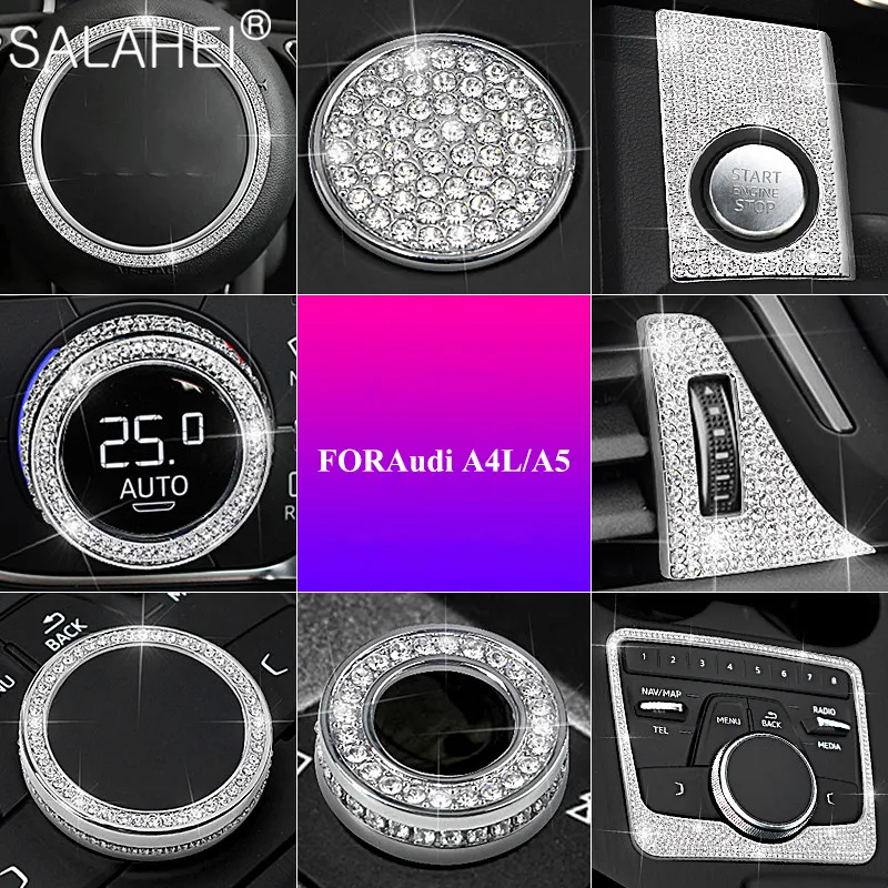 

Crystal Diamond Car Steering Wheel Knob Air Conditioning Outlet Sticker For Audi A4L A5 2017 2018 2019 Auto Interior Accessories