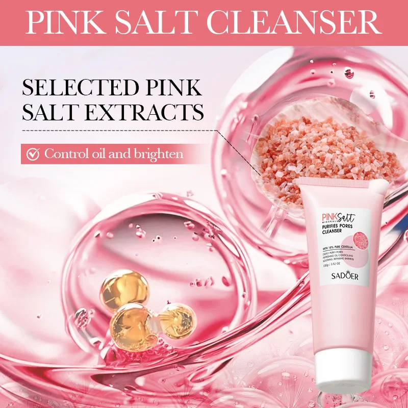 SADOER Himalayan Pink Salt Facial Cleanser Deep Cleansing Moisturizing Face Wash Foam Cleanser Face Cleansing Skin Care