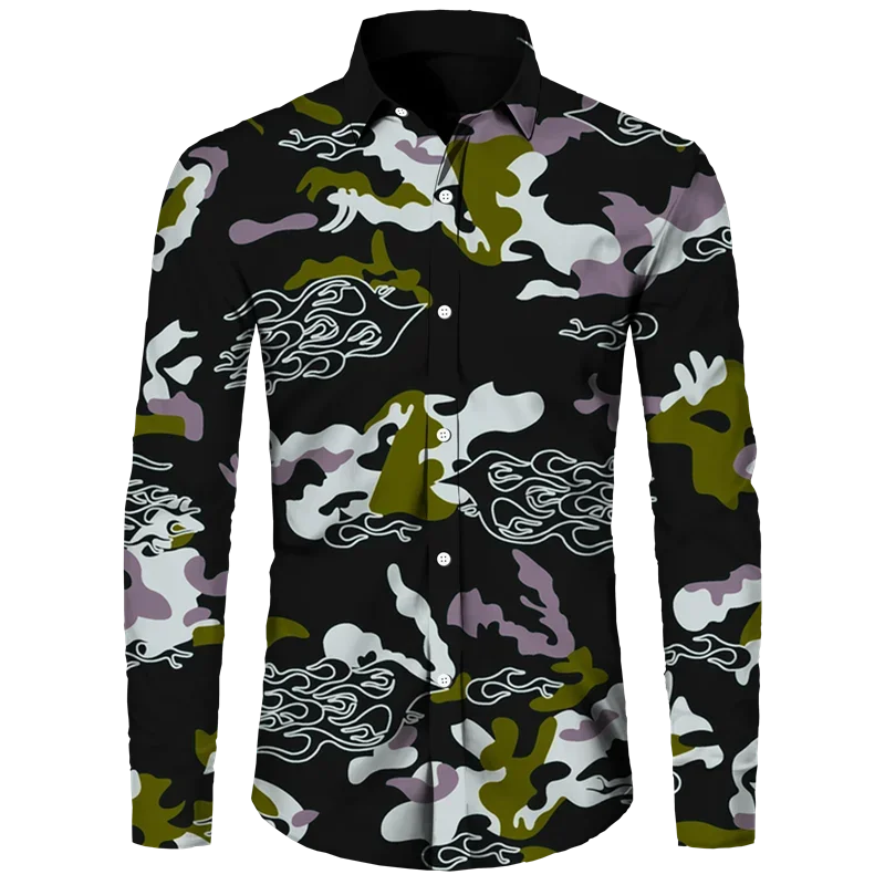 thumbnail image 1 of Camisa de primavera y otoño más nueva para hombre, camiseta de manga larga con estampado 3D de camuflaje, camisa informal con cuello vuelto y botones, camiseta para hombre y mujer, 1 of 5