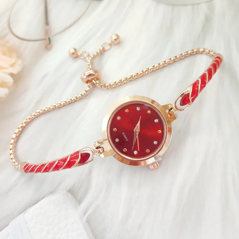 New Watch for Women Fashionable Colorful Drill Thin Band Drill Round Women Watch Adjustable PU Bracelet Watch Relojes Para Mujer 4