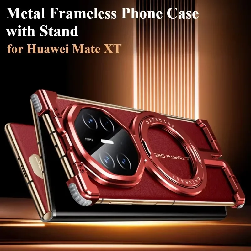 Eary for Huawei Mate XT Phone Case with 360 Rotatable Stand Metal Frameless Magnetic Protective Cover Aluminum Alloy Slim Bumper