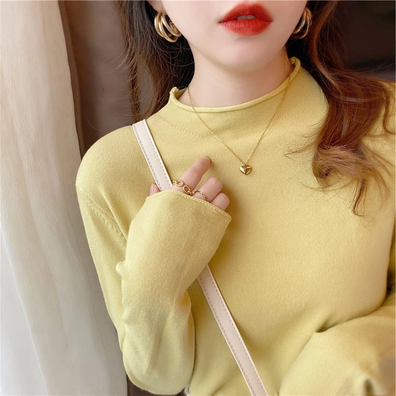 Fashion Autumn and Winter New Women's Clothing Semi-turtleneck Solid Color Women's Long-sleeved Sweater Casual Elegant Knitwear