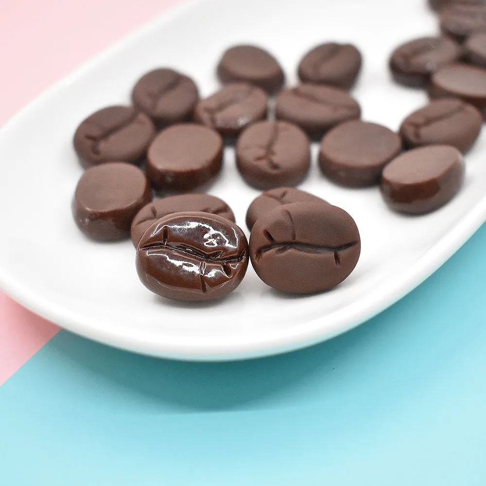 20Pcs Simulation Miniature Coffee Beans Flatback Resin Cabochon Fake Food Scrapbooking Craft DIY Phone Decoration Accessories