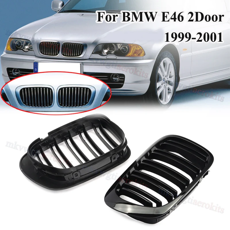 BMW E46 98-01 프론트 키드니 그릴 2도어 쿠페 카브리올레 프리페이스리프트 레이싱 그릴 글로스 블랙 스냅온 자동차 ABS 스타일링 330ci