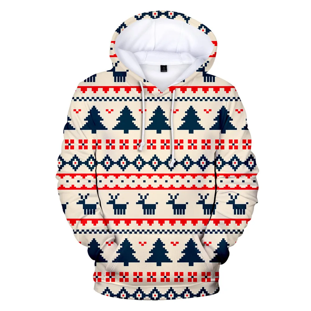 2023 New Christmas New 3D Fashion Print Loose Men's and Women's Thin Velvet Hooded Sweater