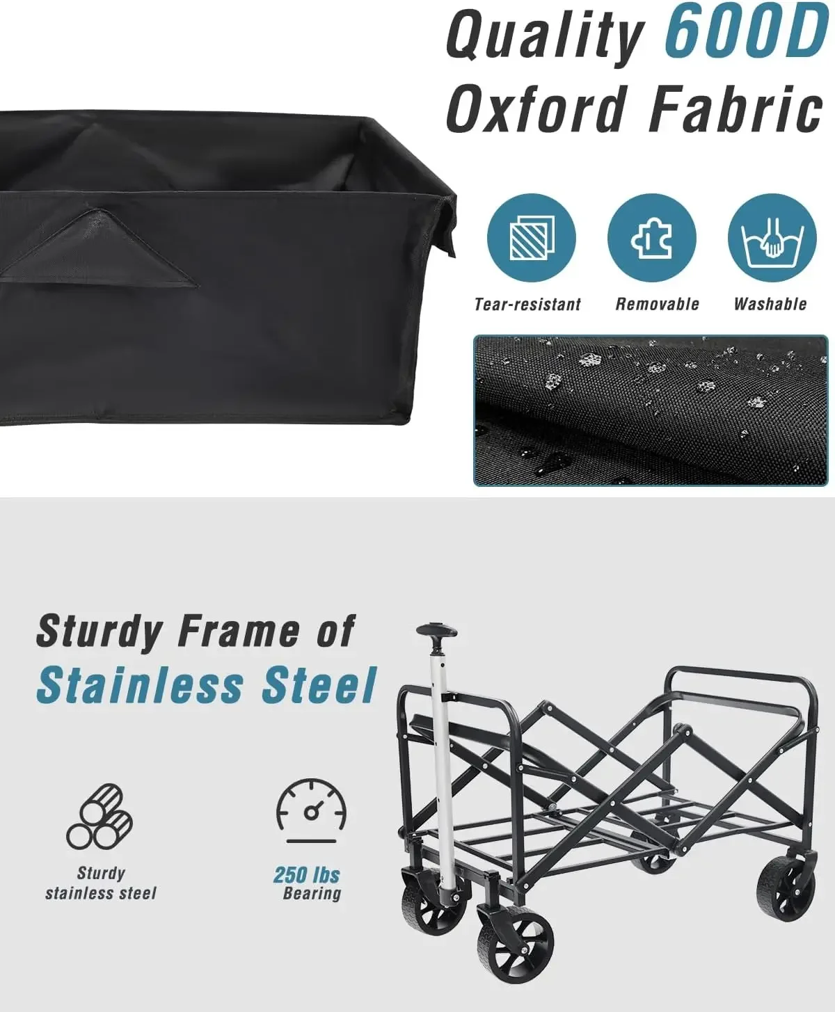 Portable Hand Cart Utility Wagon Wheels Collapsible Wagon Two Drink Holders