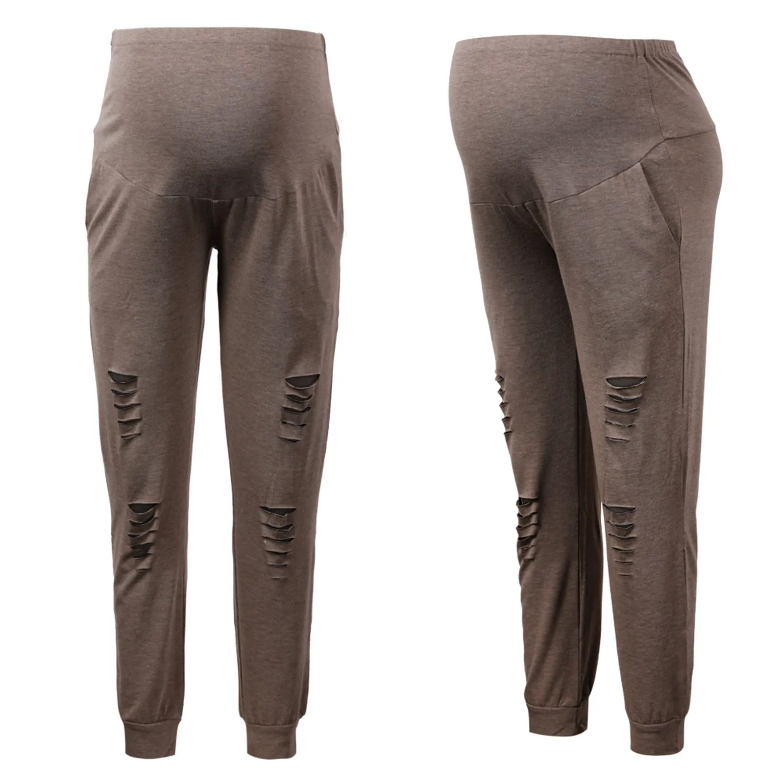 Maternity Trousers For Pregnant Women Solid Color Ripped Trousers