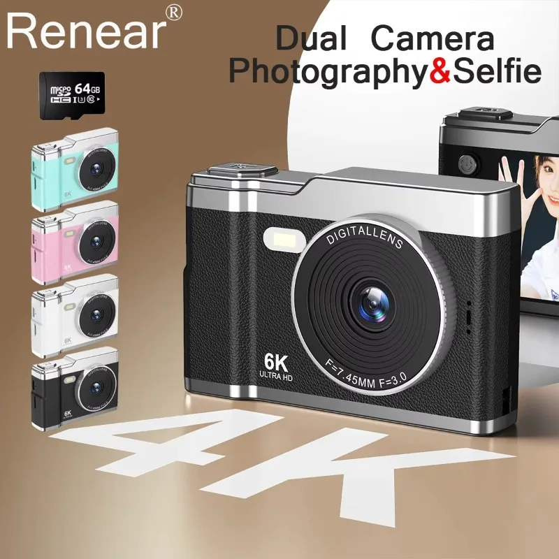 Digital Camera Full 4K 64MP 8X HD Video Image Stabilizer Dual Camera 2.4-inch IPS Screen Flashlight Lightweight For Students