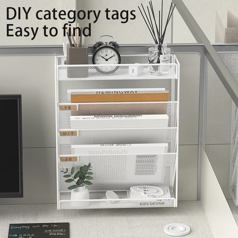 Wall File Organizer Mesh 5 Tier Wall File Holder Desktop Vertical Hanging Folder Organizer with Bottom Flat Tray file organizer