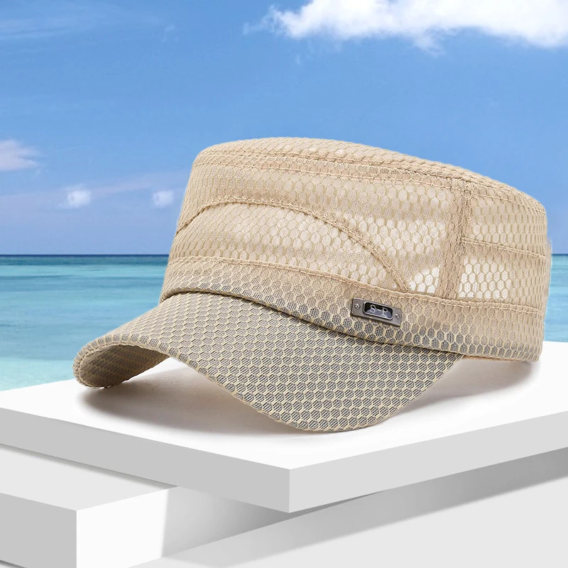 Flat Hats Men Women's Summer Flat Top Baseball Caps Male Outdoor Sun Cap Breathable Mesh Hat Casquette Adjustable sports sun hats