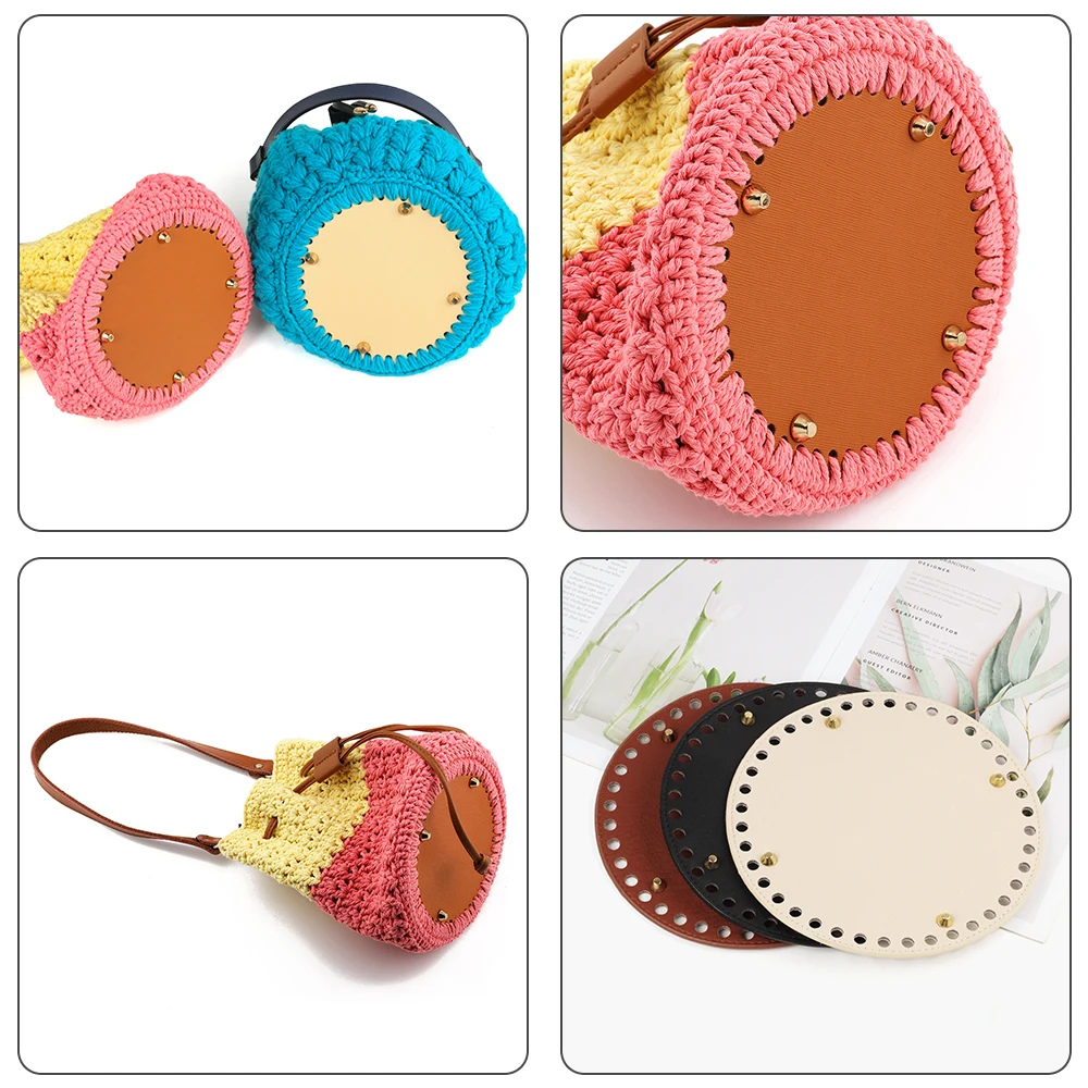 20*20cm Round PU Leather Bag Bottom for Knitting Bags Base Pad With Holes DIY Crochet Handmade Bottoms Handbag Accessories