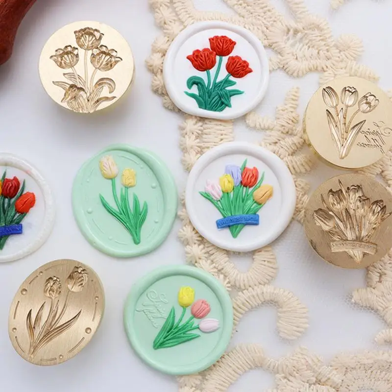 

3D Relief Lacquer Seal Head Floral Plants Sealing Wax Stamp Heads Carve Rose Tulip DIY Scrapbook Envelope Invitation Sealing