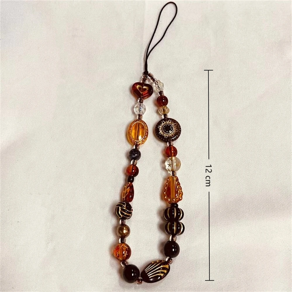 Y2K Retro Phone Chain Rope Resin Leopard Heart Beaded Hanging Cord Bag Pendant For Girl Woman